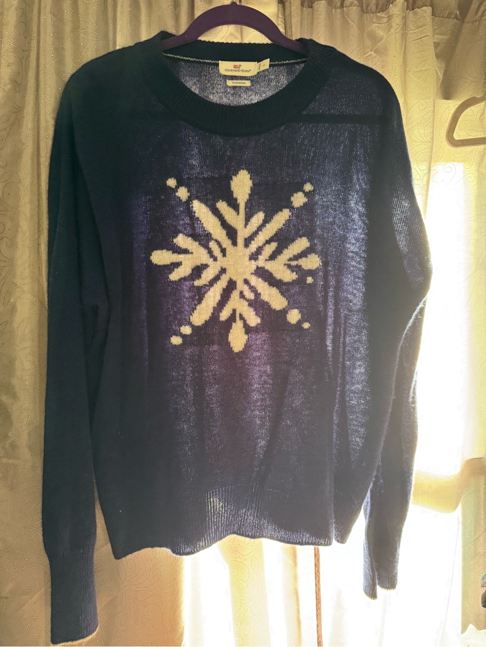 Vineyard Vines Navy Crewneck Sweater with Cream Snowflake